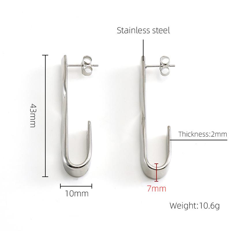 

New Stainless Steel Titanium Steel Ear Needle Earrings Bent Hook Niche Design Temperament Advanced Earrings Women 18K