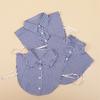 LHY Striped Fake Collar Blue White Pleated Blouse Half Shirt Dickey Korean Style Office Wear Cotton Decoration Collar
