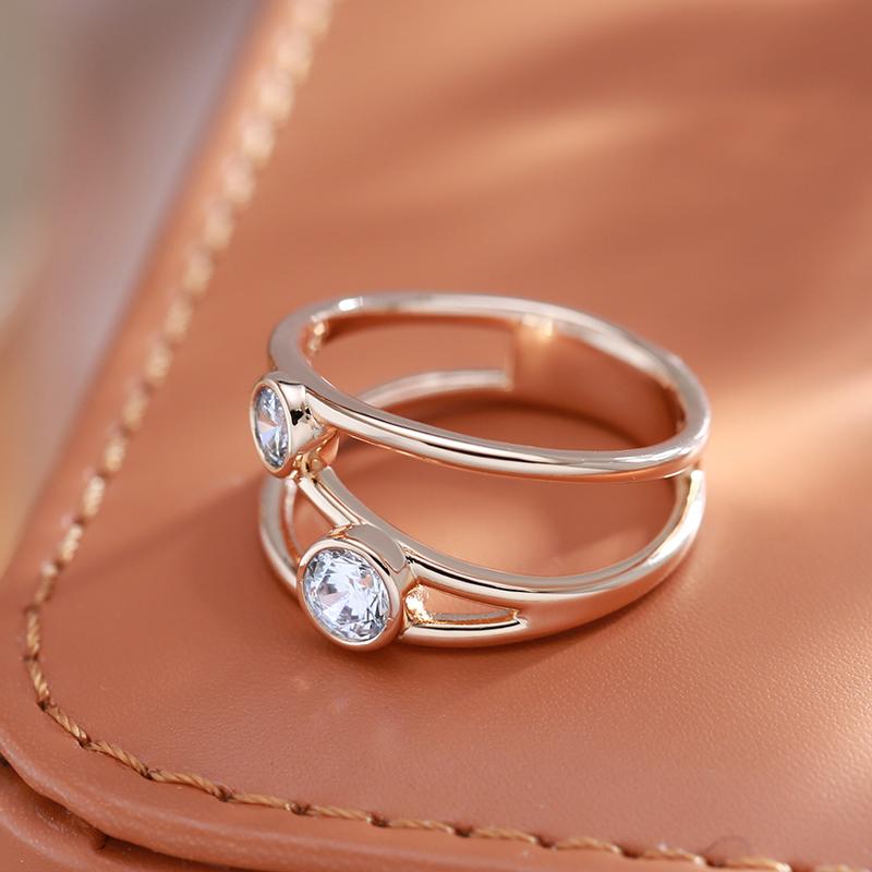 Luxury Simple Natural Zircon Ring For Women  Rose Gold Color Geometric Line Korean Rings Fashion Wedding Daily Jewelry