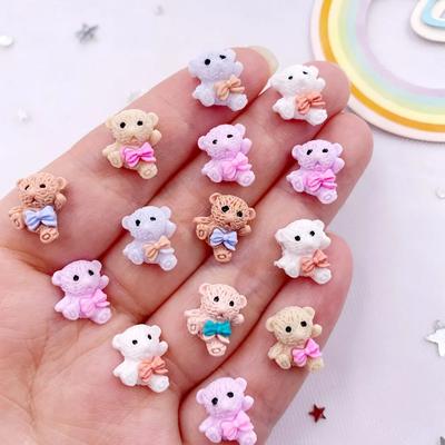 20 Stück Mix handgezeichnete bunte Mini-Schleife mit süßen Bären, Nagelkunst, flache Rückseite, Stein, Sammelalbum, DIY, Maniküre, Applikationen, Zubehör