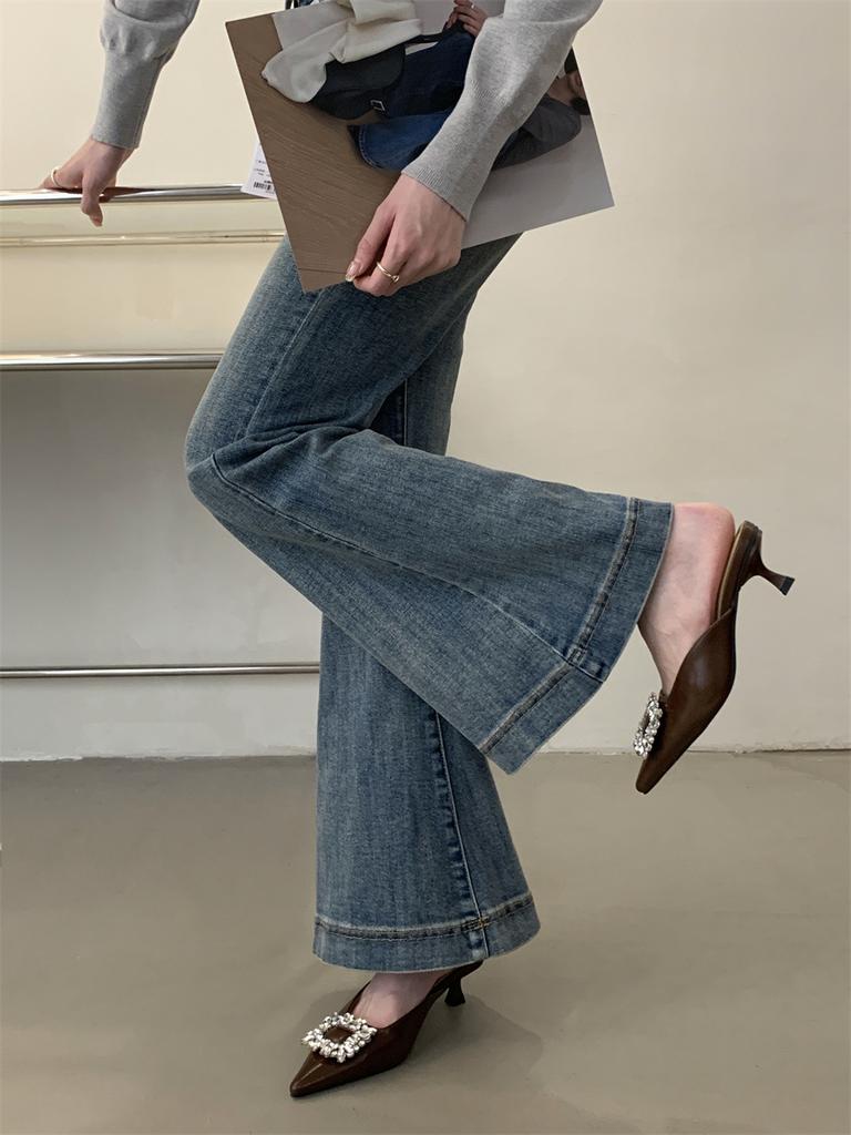 Pointed Head, Half Slippers, Women Wear Thin Heels, Rhinestone Buckle, Fairy Versatile Fashion Women's Shoes
