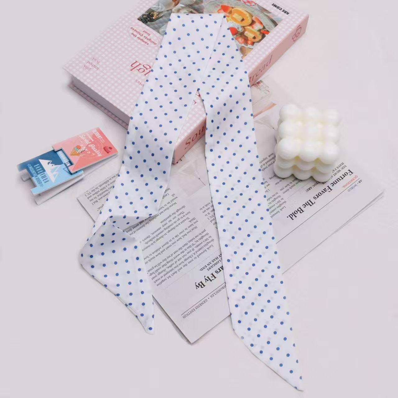 Korean Style Polka Dot Silk Scarf - Blue Tones Summer Accessory 6.5*90