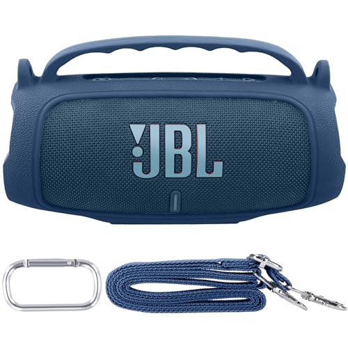 (Nur Fall) Tragbare Silikonhülle für JBL Charge 5 Bluetooth-Lautsprecher mit Schultergurt, Blau - co2CREA