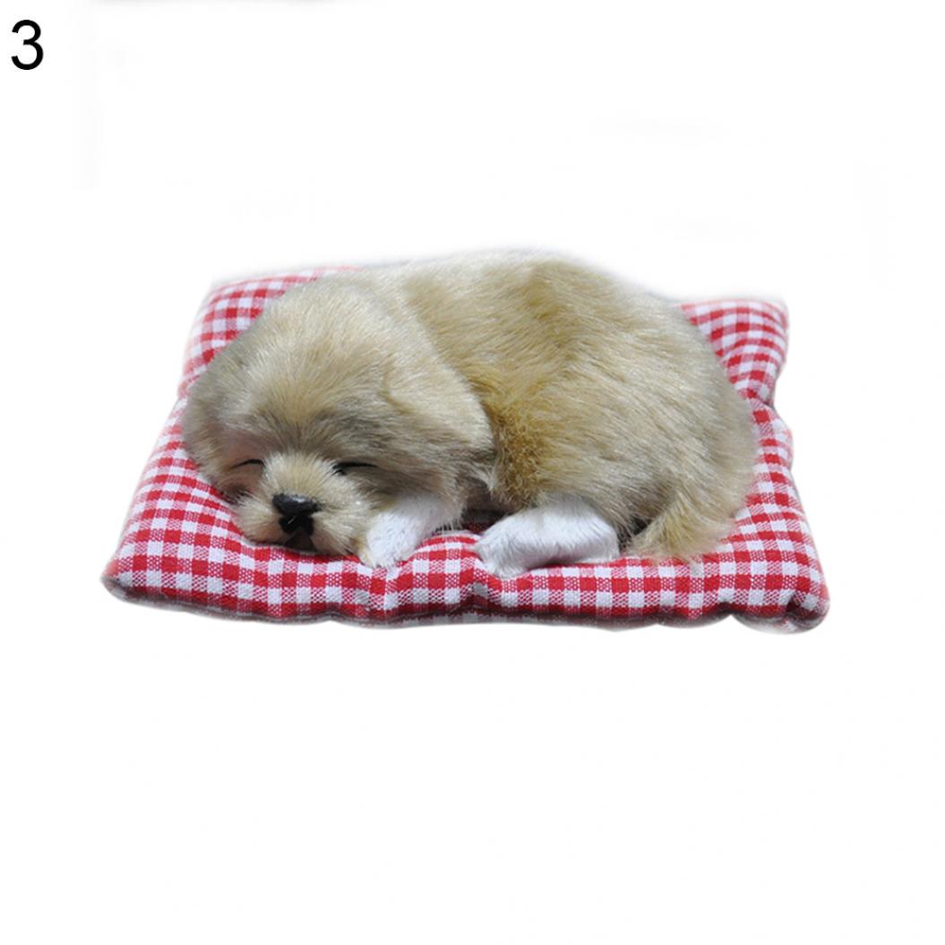 

Спящая собака из искусственного меха на клетчатой лежанке для детей