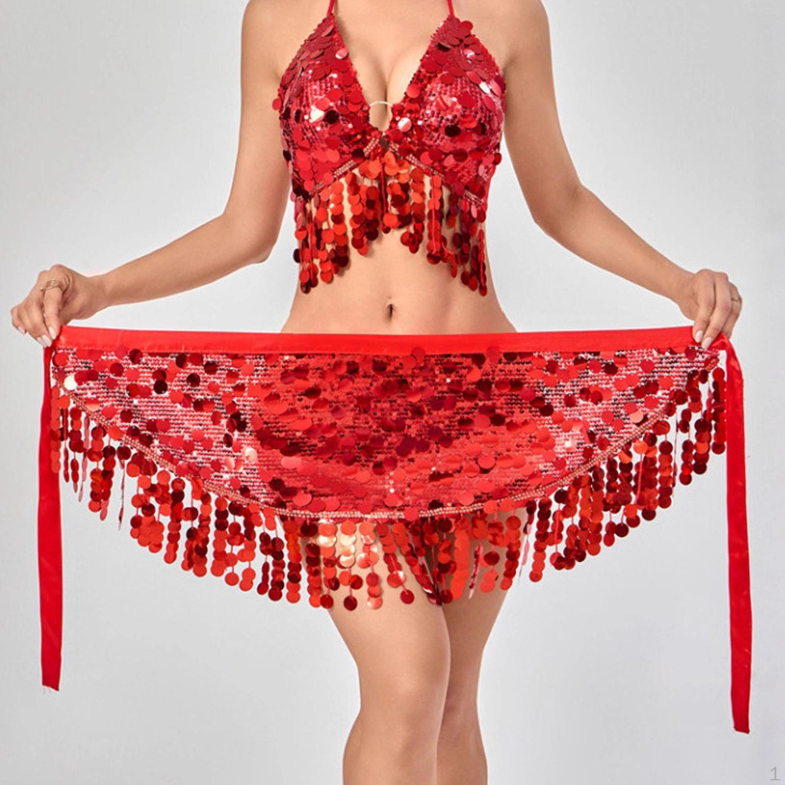 

Belly Dance Costume with Headscarf And Sequin Skirt for Festival Stage Performance Rumba