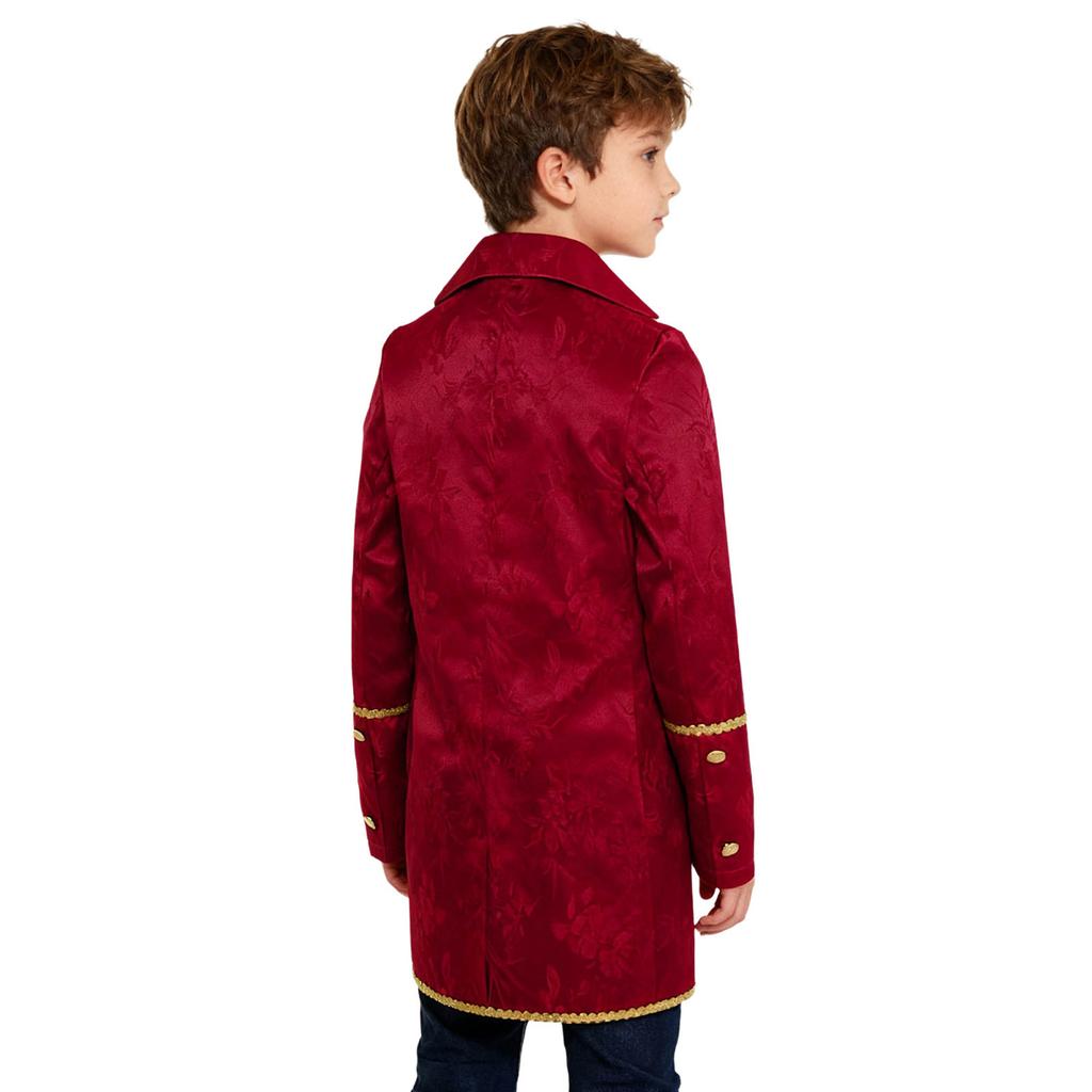 Traje Medieval Vitoriano para Meninos Manga Longa Acabamento Dourado Jaqueta Falsa de Duas Peças Casaco Steampunk Gótico