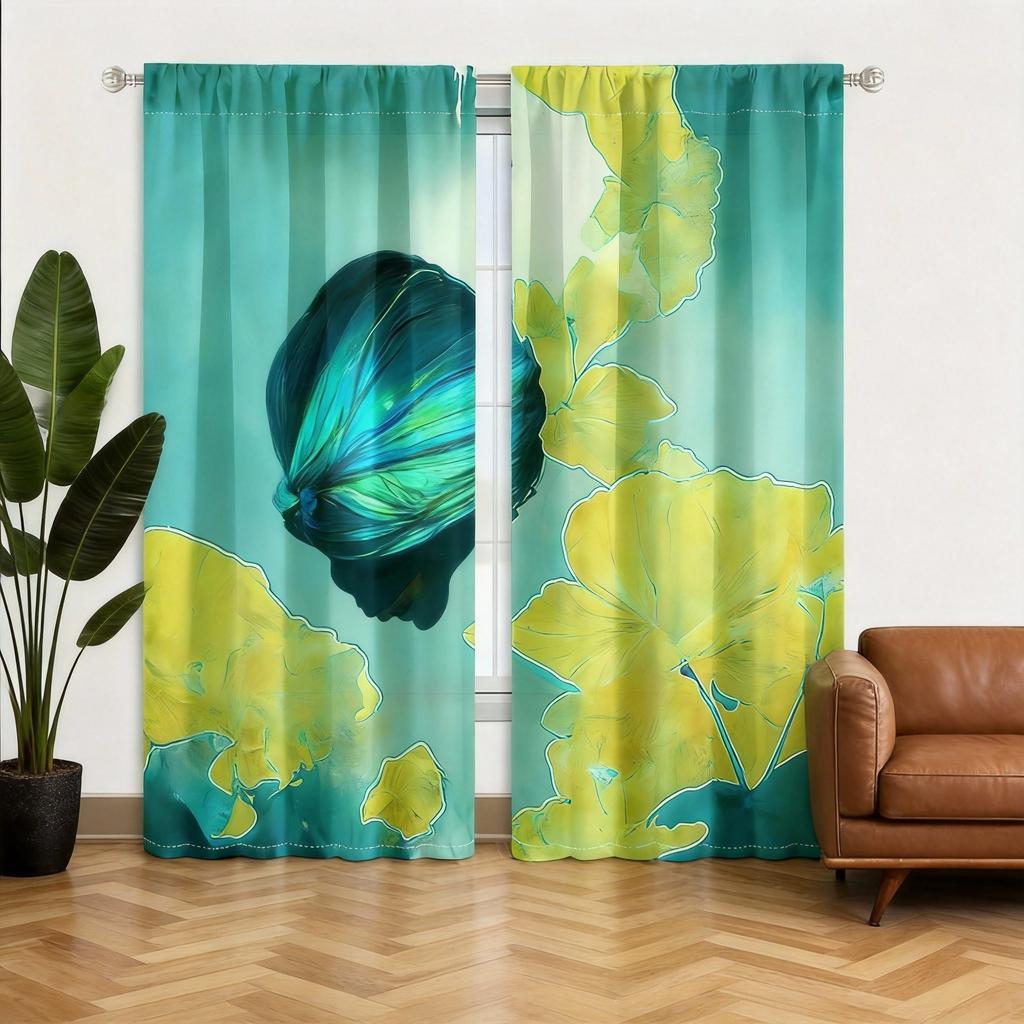 Watercolor Art Curtains 2pcs – Bold Blue and Yellow Abstract Design, Contemporary Window Decor for Home and Art Lovers