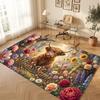 Highland Cow Theme Soft Crystal Velvet Rug Custom Name & Text Print Non Slip Floor Rug for Bedroom Living Room