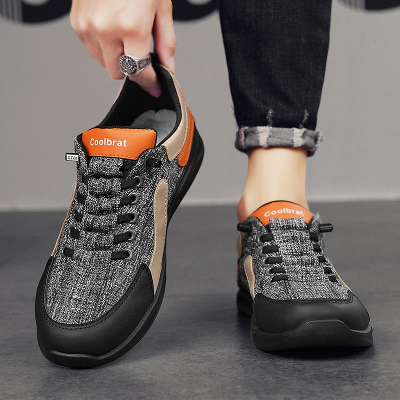 Fashion 2025 Men's Sneakers Summer Fashion Lazy Work Shoes New Trend Leather Splicing Breathable Mesh Sneakers Shoes Tenis Masculino