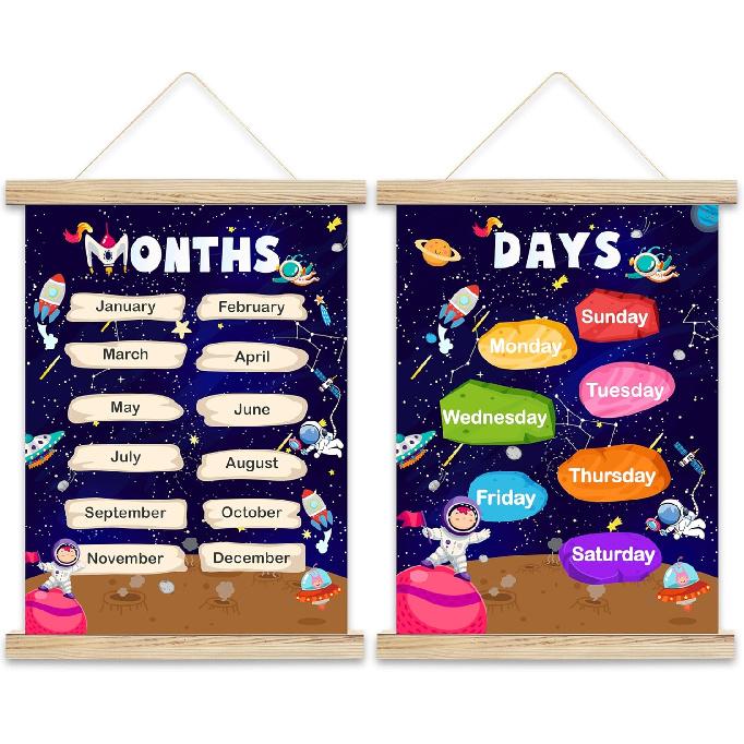 QUDNCR Alphabet Chart And Number Poster Hanger Frame, Educational Wall Art For Classroom Homeschool, Learning Posters For Kids Toddlers, Nursery