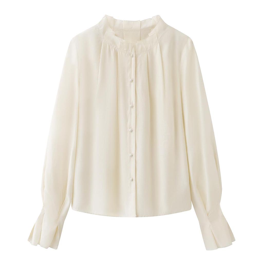 2026 Spring Women's Light Office French Stand Collar Blouse, Regular Shoulder, Small, C96C076A