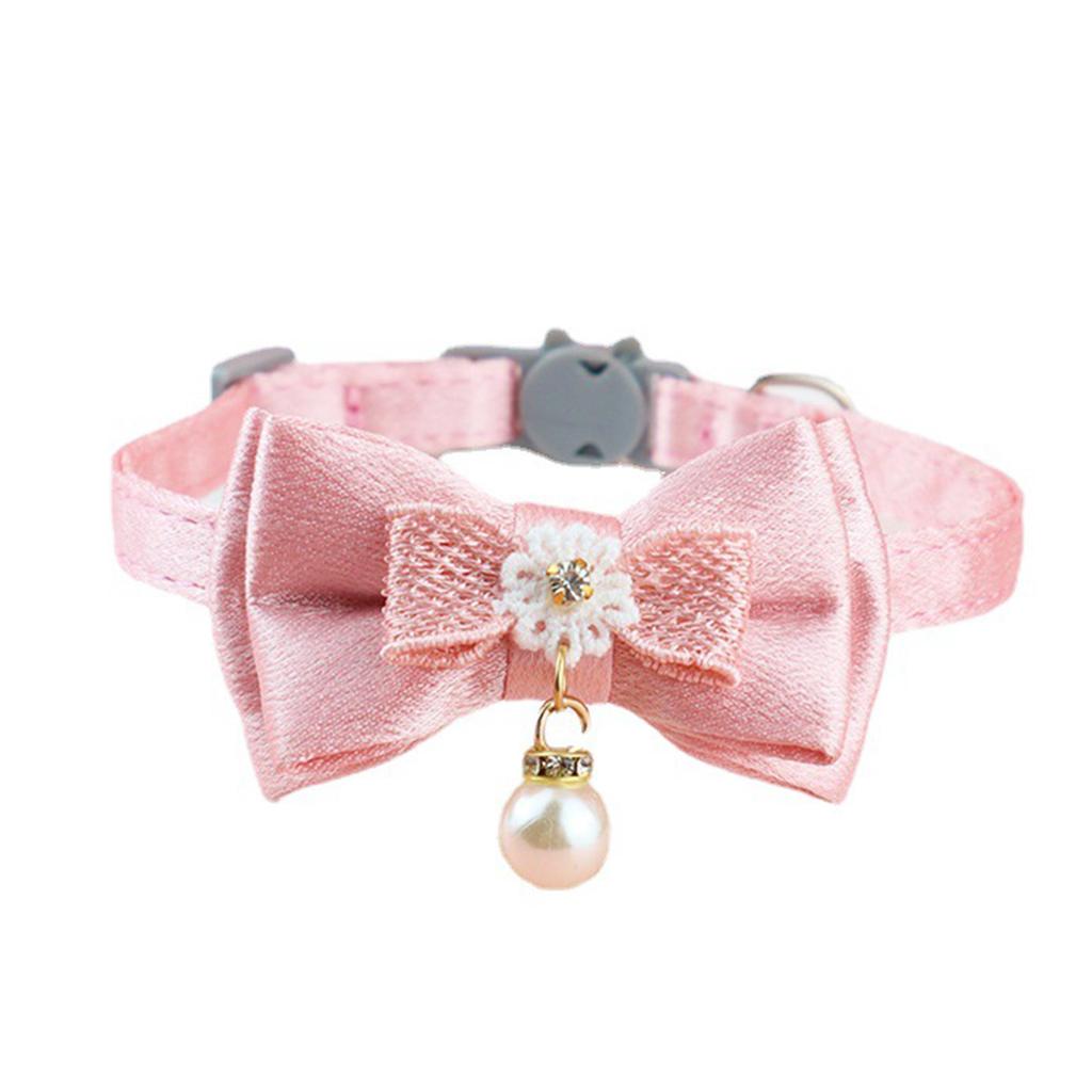 Pet Collar Adjustable Soft Wearable Cute Fashionable Cat Bow Tie Collar for Daily Walking Party Pearl Pendant Bow