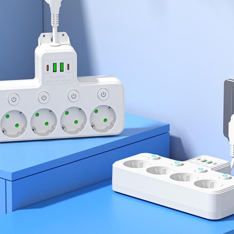 5 Outlet Wall Sockets with 2 USB And 2 Type C Ports Rotating 180 Degrees For Multiple Device Charging