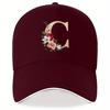 Floral Letter C Monogram Black Baseball Cap Adjustable Polyester Casual Snapback Hat Unisex Adult