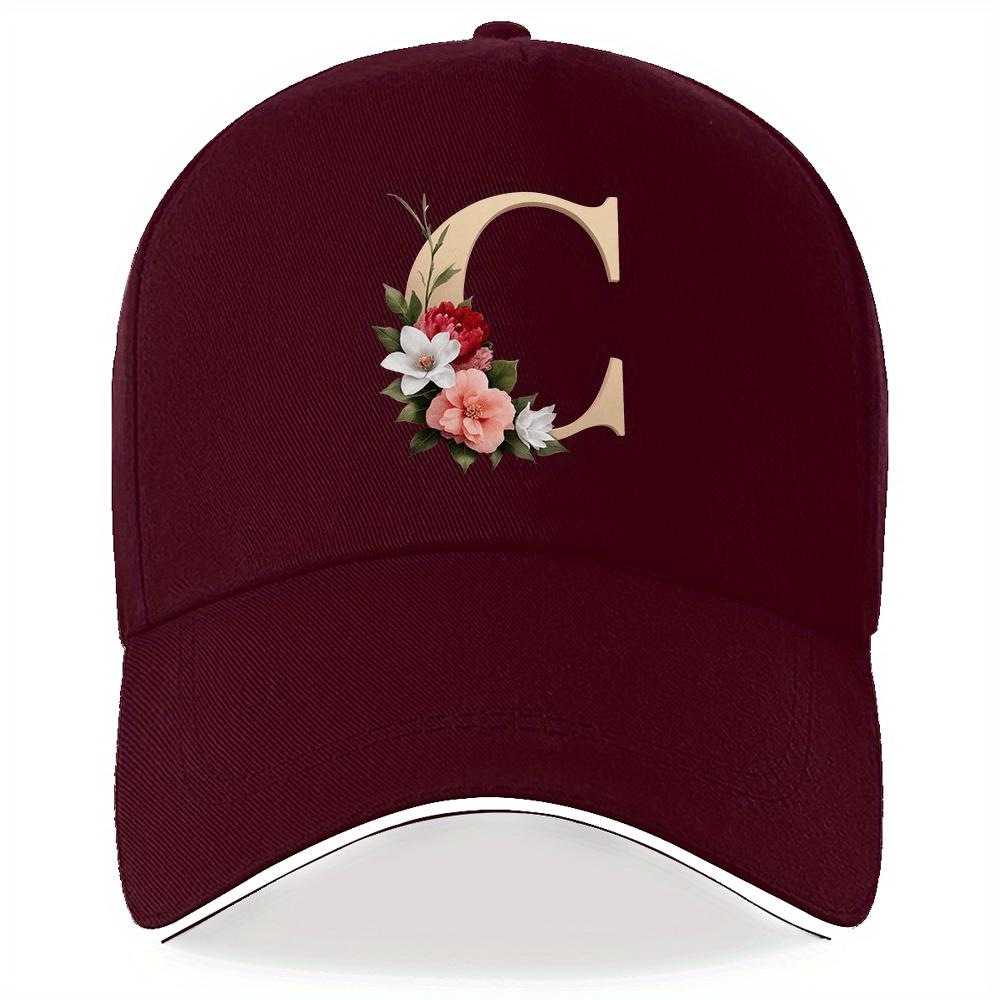 

Floral Letter C Monogram Black Baseball Cap Adjustable Polyester Casual Snapback Hat Unisex Adult One Size
