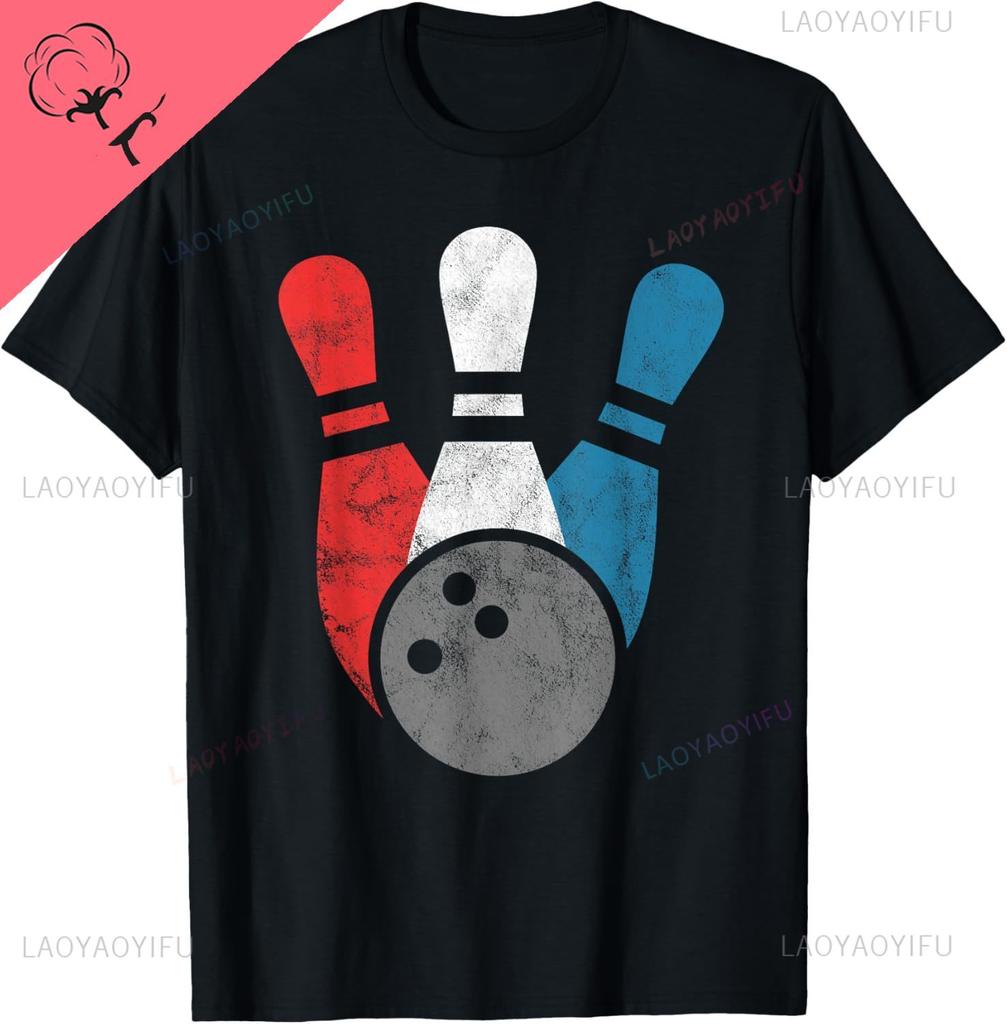Distressed Bowling TShirt for Unisex  Bowling Pins and Ball TShirt Unisex Summer Streetwear Tops Streetwear Camiseta Hombre