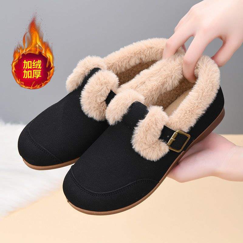 Winter flauschige Schuhe alte Nordbaumwollschuhe Damen gestapelte verdickte warme Mutterschuhe mittelalterliche und ältere weichsohlige rutschfeste flache Stiefel