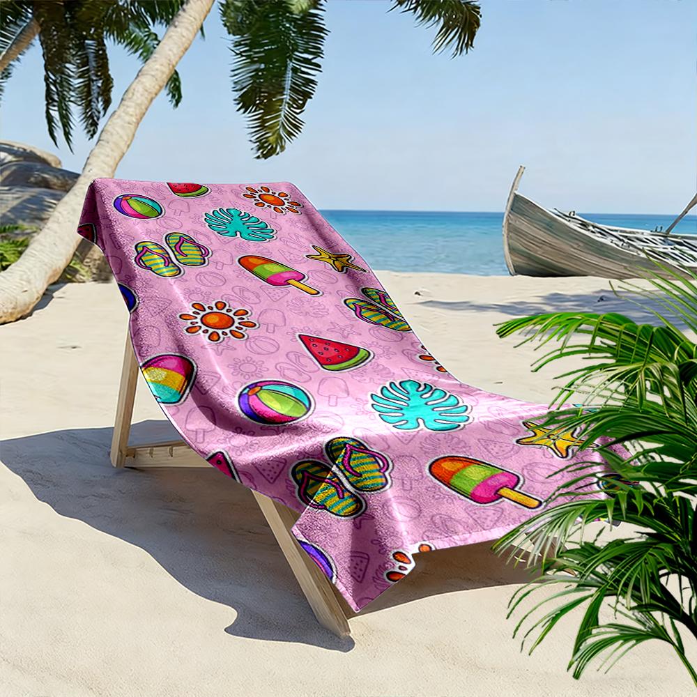 Colorful Summer Pattern with Beach Icons Beach towel quick-drying for travel outdoor sports jogging beach and swimming