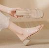 Fashion Peep Toe Women's 2025 Summer Newest Style Fashion Thick Heel Women Slippers Transparent Mid-heel Female Sandals