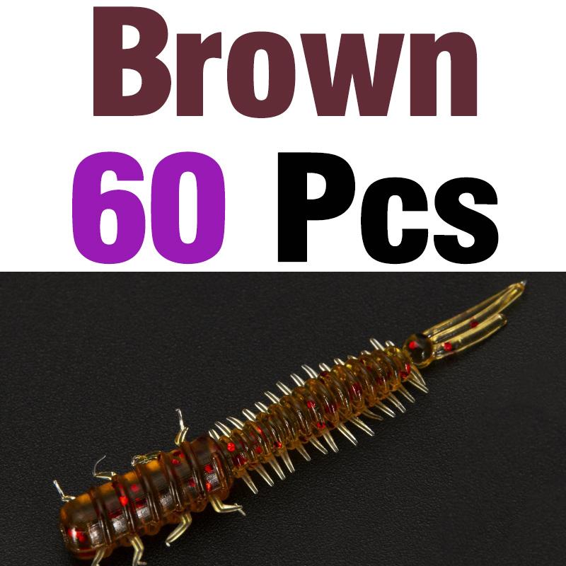 MNFT 60Pcs 45mm/0.4g Luya Soft Fishing Bait PVC Root Fish Bait 3-tail Spiral Multi-Colors Slug Bait