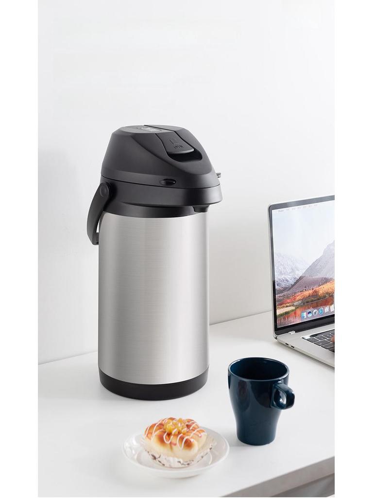 Compact Stainless Steel Press Type Thermos with Integrated Air Pressure