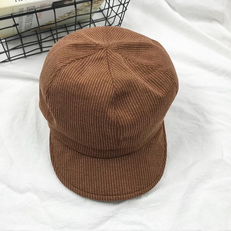 

Восьмиугольная шляпа женская мягкий козырек в полоску осенне-зимний бутон берет студенческая шляпа художника кепка повседневная универсальная M（56-58cm） коричневый