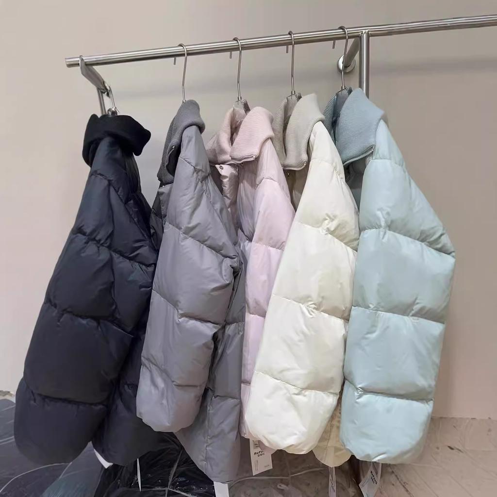 Knitted Lapel Down Jacket Women's Winter New Loose Thickened White Duck Down Soft Waxy Bread Jacket