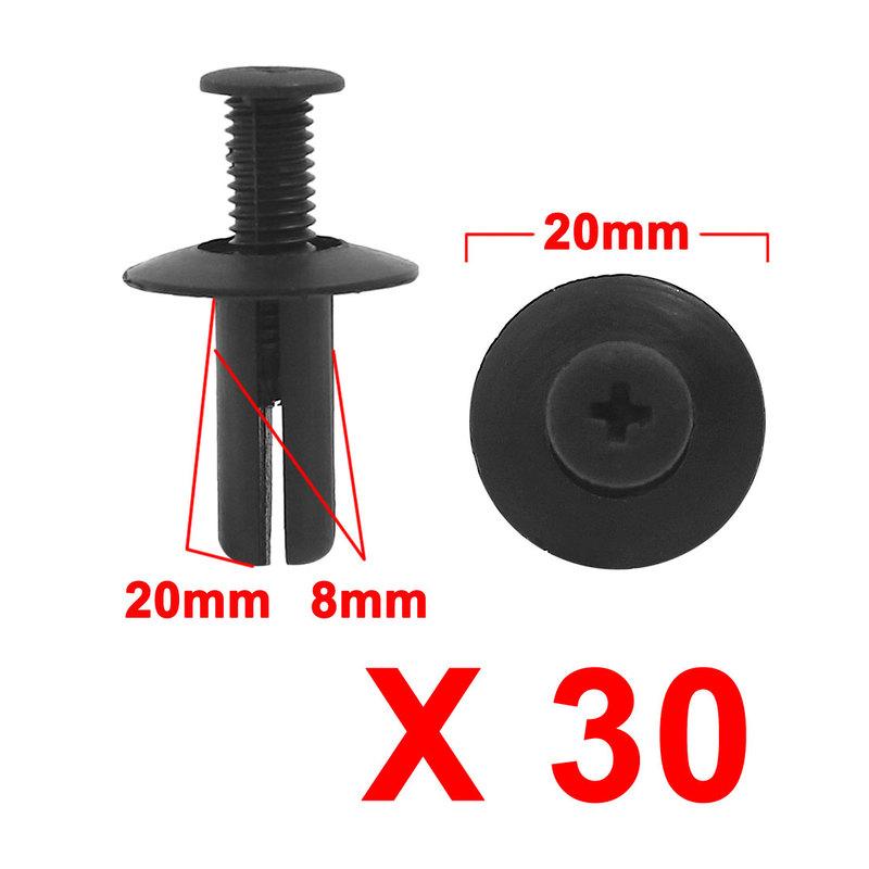 X Autohaux 8mm Hole Plastic Rivets Fastener Fender Bumper Push Pin Clips Black 8mm x 20mm x 20mm