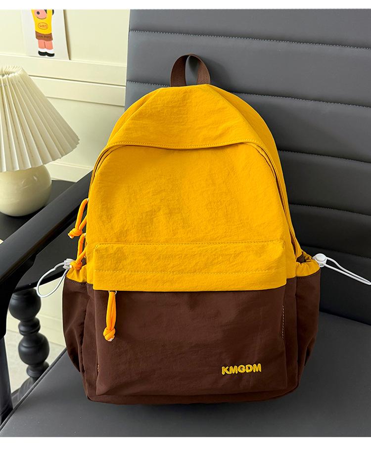 Schoolbag: Pink brown gentle color-block girls' backpack, matte soft fabric, lightweight backpack for college students and campus study