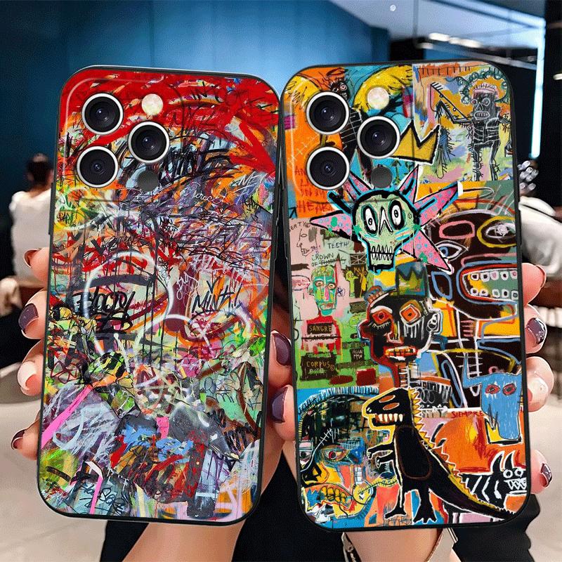 Graffiti Fashion Art Soft Phone Case for iPhone 16 16E 17 Air 15 Pro Max 14 Plus 13 Mini 11 12 7 Black Cover Back Shell