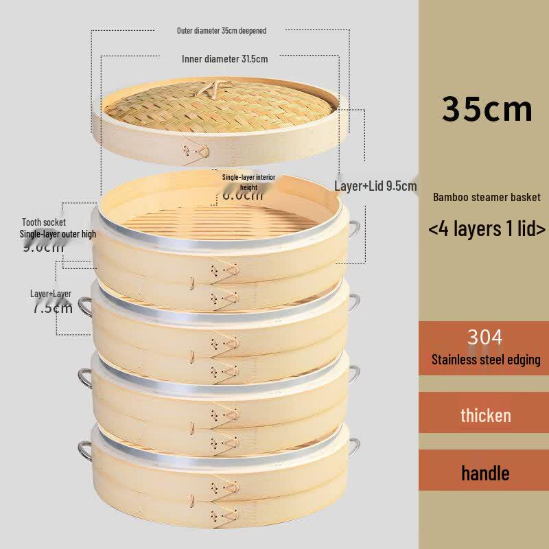 Thickened Bamboo Steamer Set with Lid