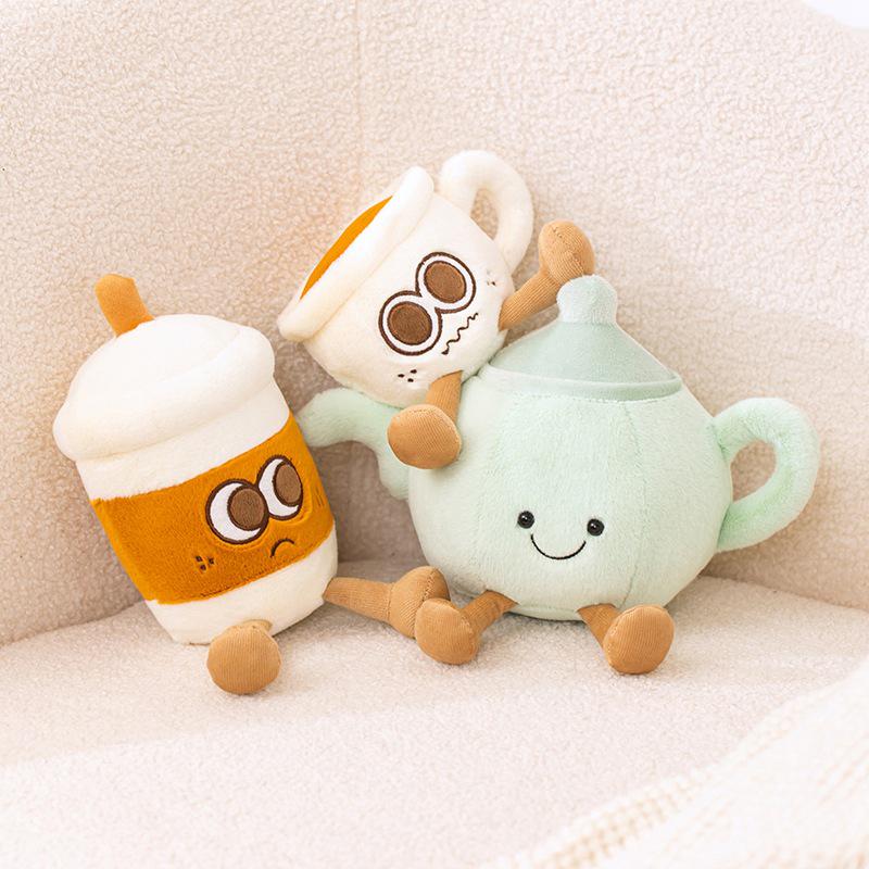 Creative Tea Set Figurines: Fun Dessert Plush Toys & Restaurant Ornaments for Girls