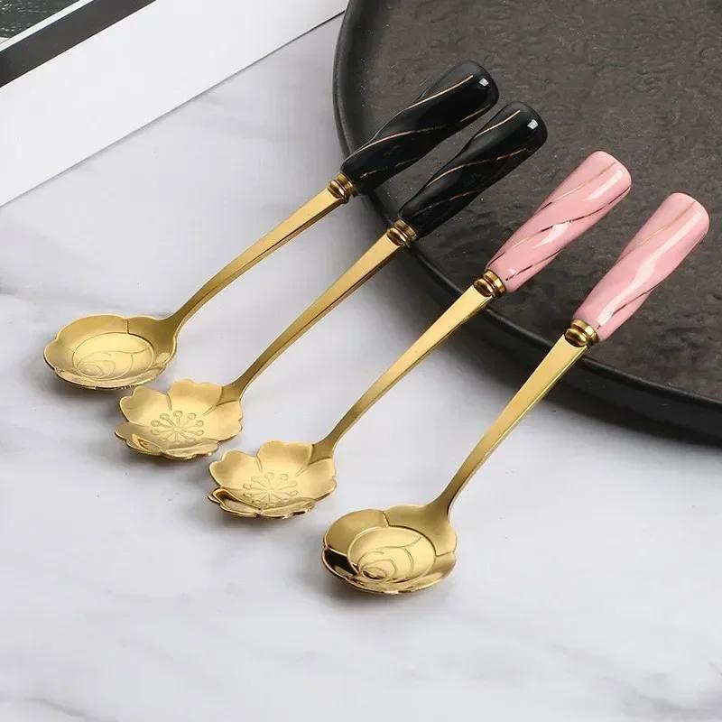 12cm Stainless Steel Mini Sakura Rose Flower Spoons for Coffee Tea Dessert Drink Mixing Milkshake Spoon Tableware Kitchen Supply