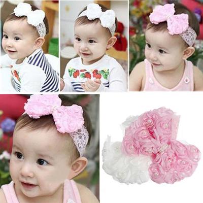 Baby Kids Girl Rose Flower Headband Princess Lace Ribbon Elastic Headwear Sa GN
