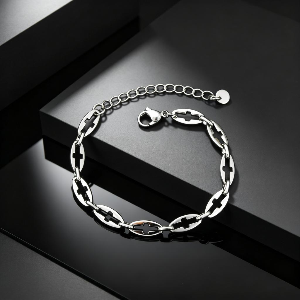 Fashion Silver Color Hollow Cross Chain Bracelets for Men High Quality Stainless Steel Bracelet Waterproof Punk Jewelry Gift