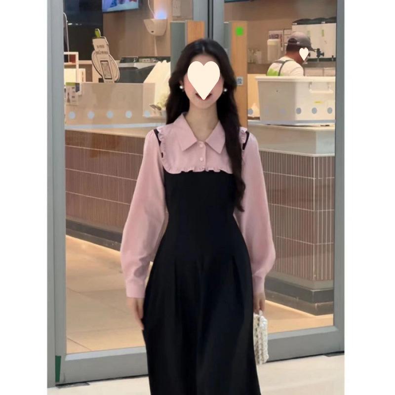 New contrasting color fake two pieces waist and thin temperament dress super fairy princess light