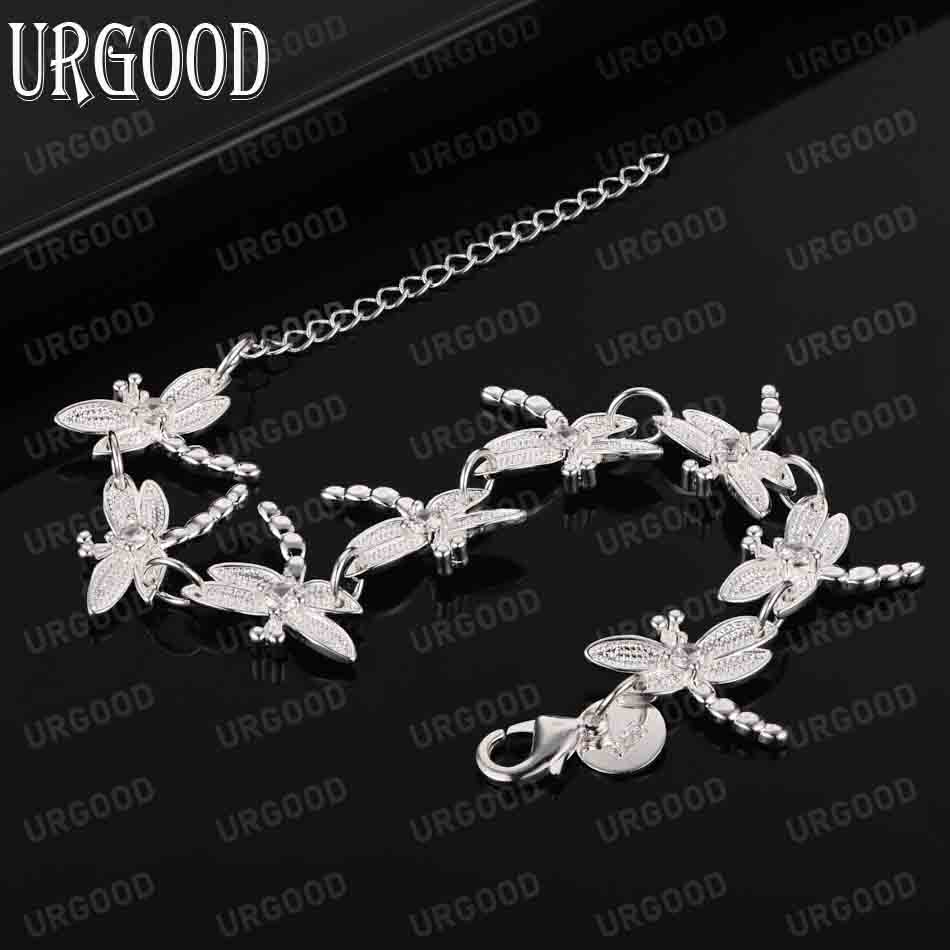 925 Sterling Silver Dragonfly Chain Bracelet Fashion Wedding Jewelry