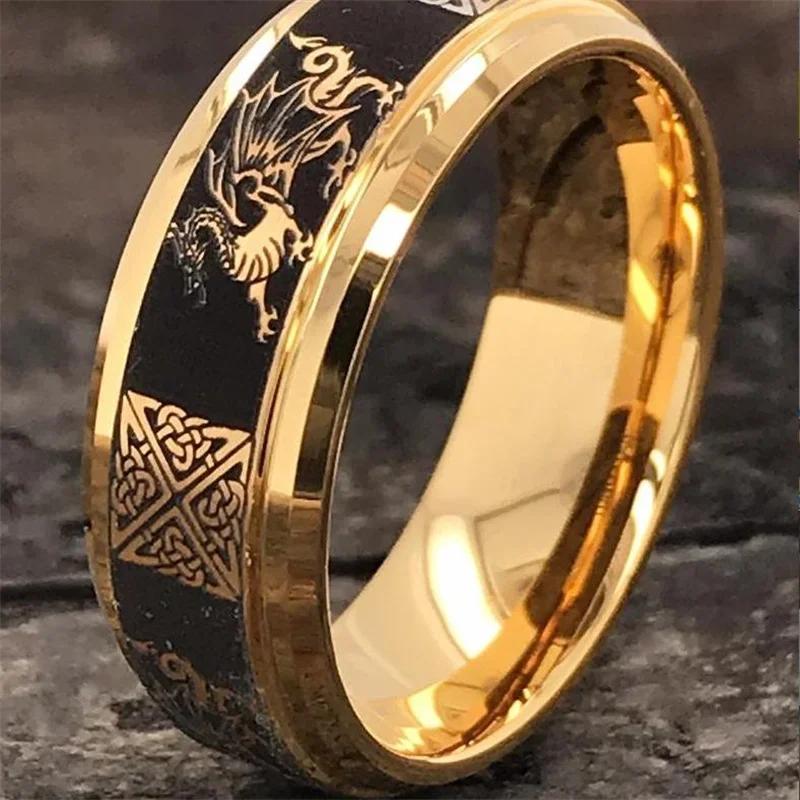 Cool Gold Color Men Dragon Pattern Crystal Animal Rings Punk Man Jewelry for Party Wedding Accessories