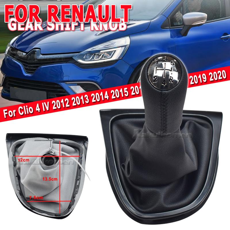 Manual Transmission 5 Speed Leather Gear Shift Knob Stick Gaiter For Renault Clio 4 IV 2012-2020 Black Boot Cover Gaitor Collar