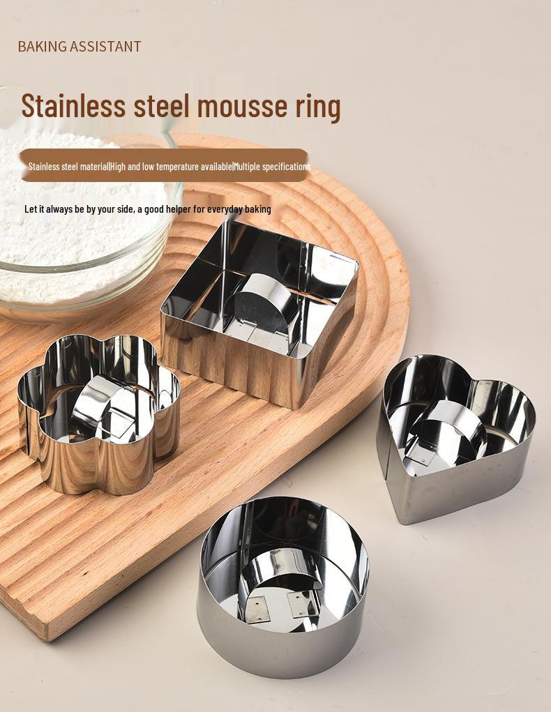 Edelstahl Kuchenform Set mit Ausdrücker: Runde, Herzförmige, Blumenförmige Formen für Mousse & Kekse