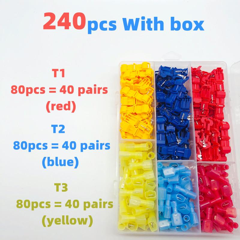 60/120/240 PCS,Boxed Crimp Terminal,T-type Terminal Block,Cable Connectors,Electric Wire Connector,Electrical Terminal Block