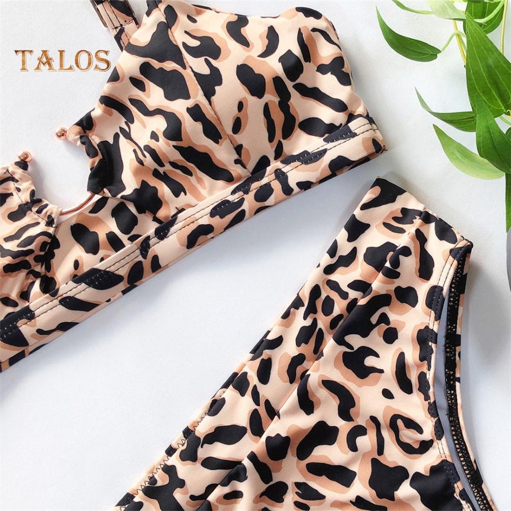 Talos Women Sexy Leopard Snake Print Swimsuit Padded Bra Low Rise Briefs Bikini Set