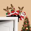 Holiday Door Frame Ornament Christmas Wooden Corner Decor with Snowman/Elk Designs, Seasonal Sticker Ornament, Decorative Topper for Home Decoration