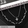 Double-Layered Blue Zircon Starburst Titanium Steel Necklace for Men & Women – Unique Sweater Chain Design
