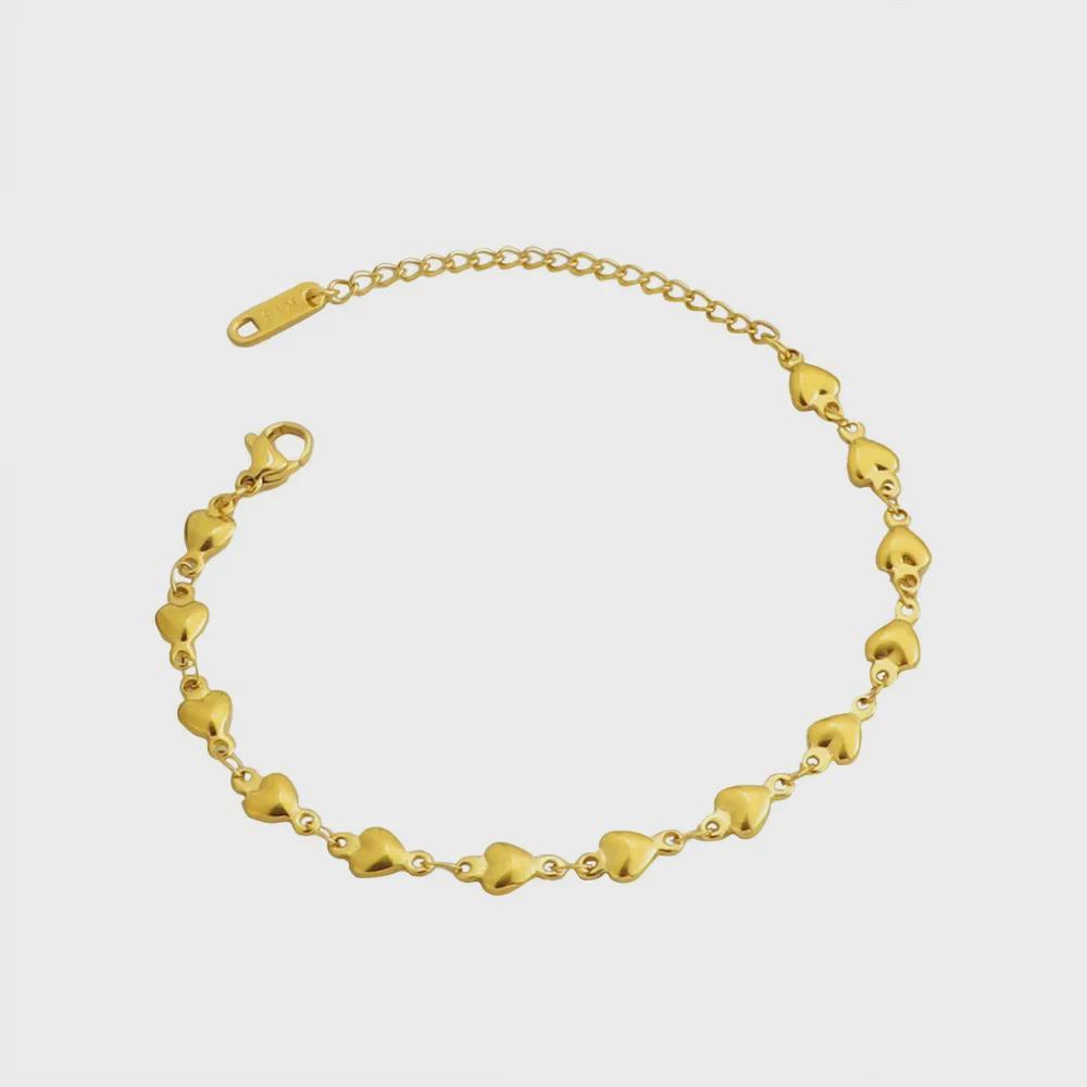 Elegant Gold Heart Chain Bracelet - Stainless Steel, Perfect Gift for Her