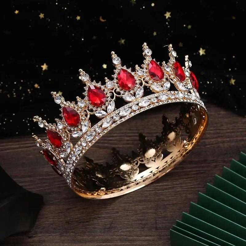 European Princess Queen Tiara Round Baroque Pageant Crowns Crystal Full Crown King Tiaras Bridal Wedding Hair Accessories