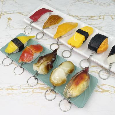 Simulace falešný model sushi klíčenka zábavná japonská klíčenka rýžová kulička model lososa sushi přívěsek na klíče potravinová forma dekorace