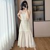 French splicing sleeveless vest dress women's summer high-end temperament seaside vacation waist long dress