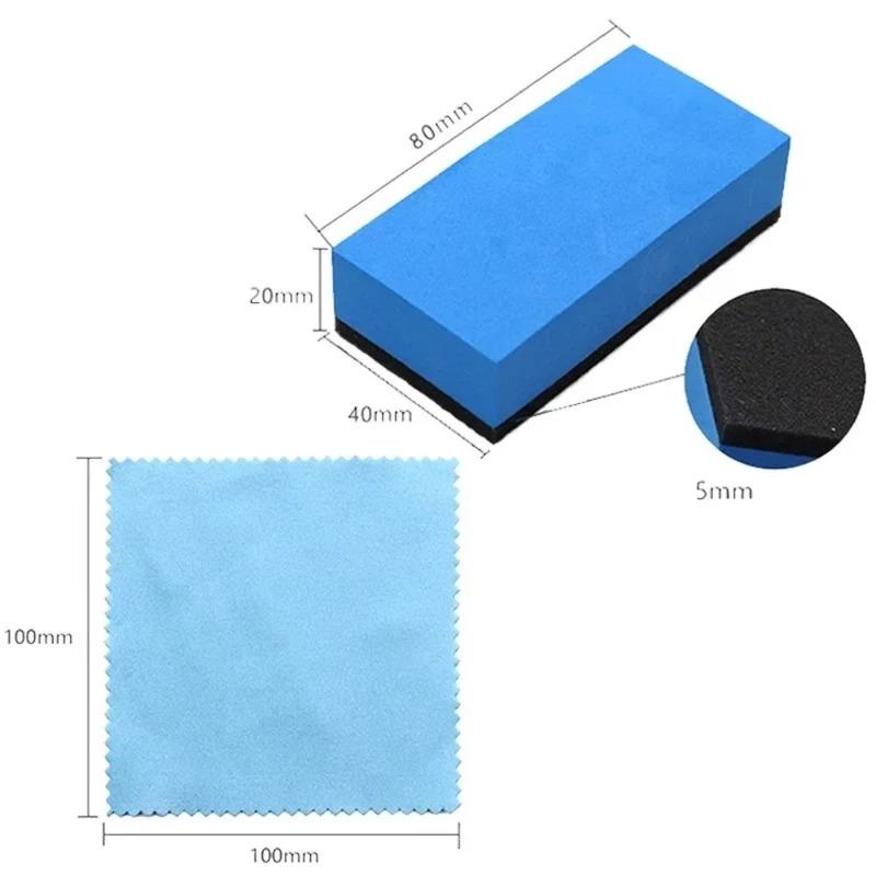 Car Ceramic Coating Sponge Applicato Glass Nano Wax Coat Sponges Blue Square Sponge and Microfiber Cloth Cleaning Accessory
