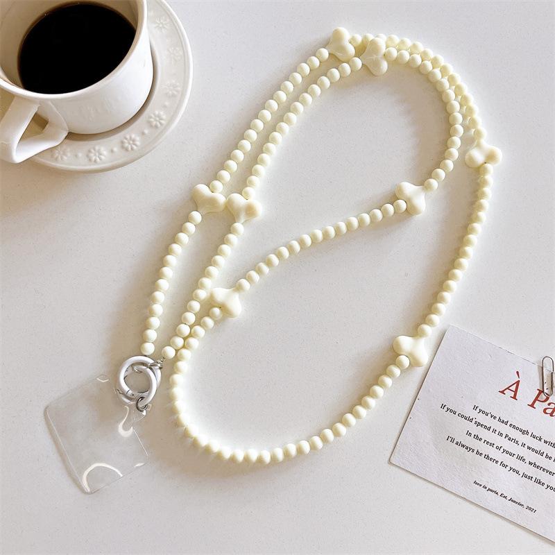 Korean Style Sweet Girl Colorful Heart Handmade Beaded Phone Case Long Chain Strap Crossbody Internet Celebrity New Chain